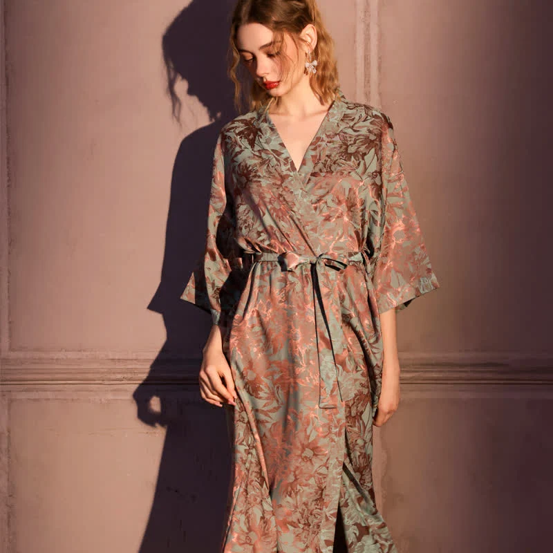 Casual Ownkoti Artistc Floral Inspired 3 4 Sleeve Robe High-End
