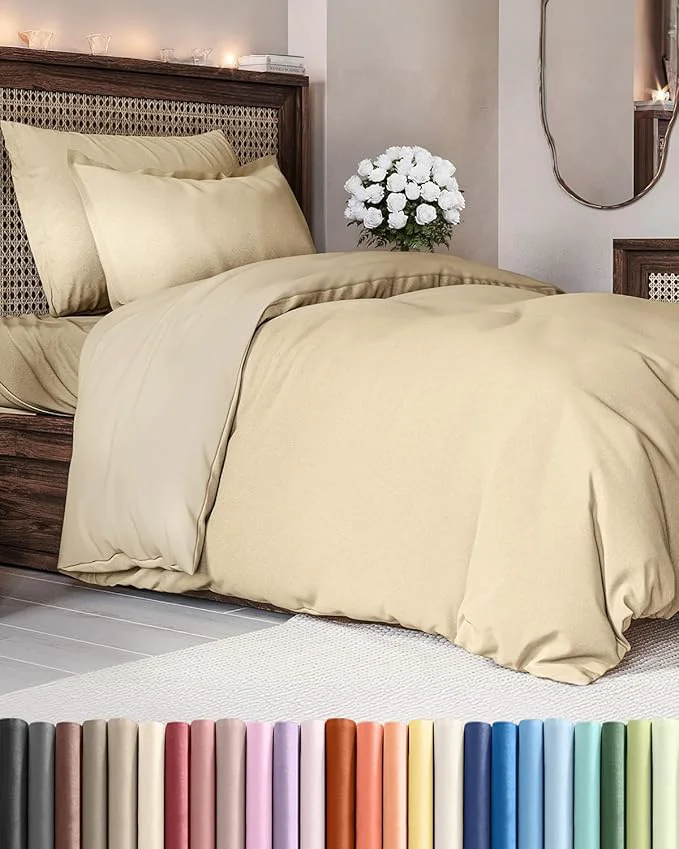 Duvet Cover Twin Twin XL Size Set - Extra Soft Twin Twin XL Duvet Cover 68 quot x 90 quot with 1 Pillow Sham - Hotel Luxury Easy Care Fade w Zipper Closures amp Ties - Comfy amp Breathable Heathered Tan Selected