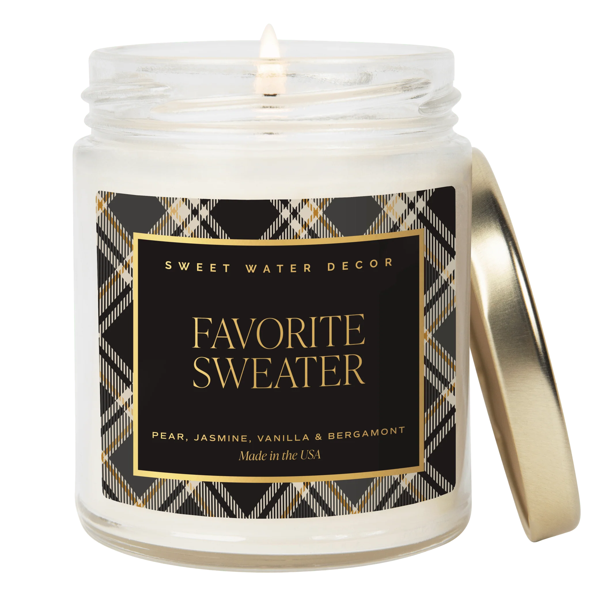 Refined Favorite Sweater Soy Candle - Patterned 9 oz - Clear Jar Cashmere and Vanilla Quality