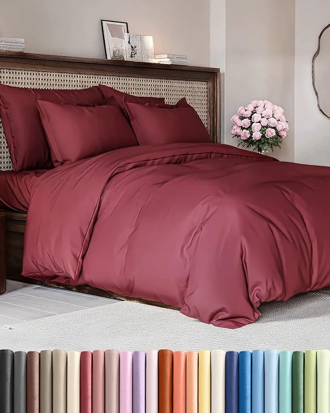 Outstanding Duvet Cover King Size Set - Extra Soft King Duvet Cover 104 quot x 90 quot with 2 Pillow Shams - Hotel Luxury Easy Care amp Fade w Zipper Closures amp Ties - All Season Comfy Cozy amp Breathable Burgundy Clean