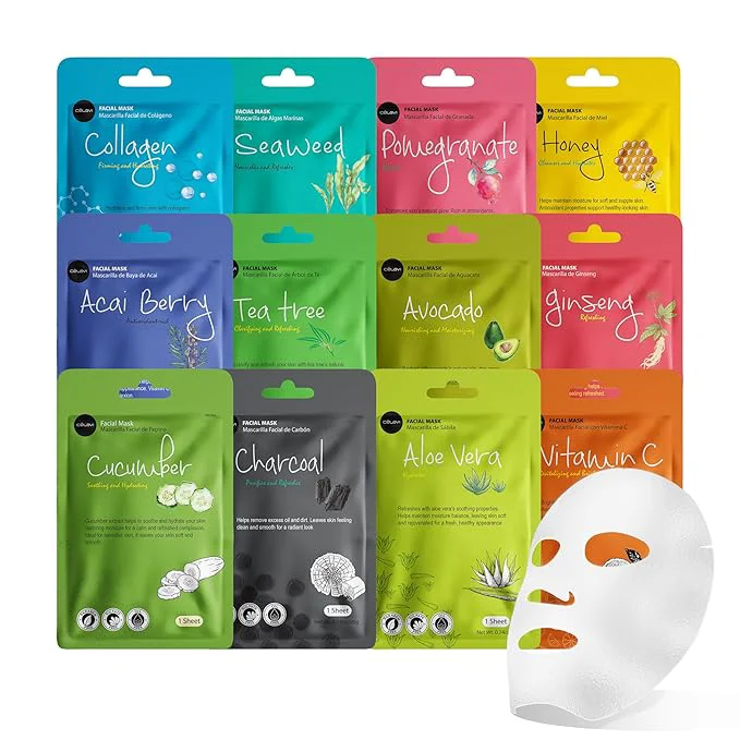 Verified Celavi Essence Facial Sheet Face Mask Variety Set Classic Korean Convenient