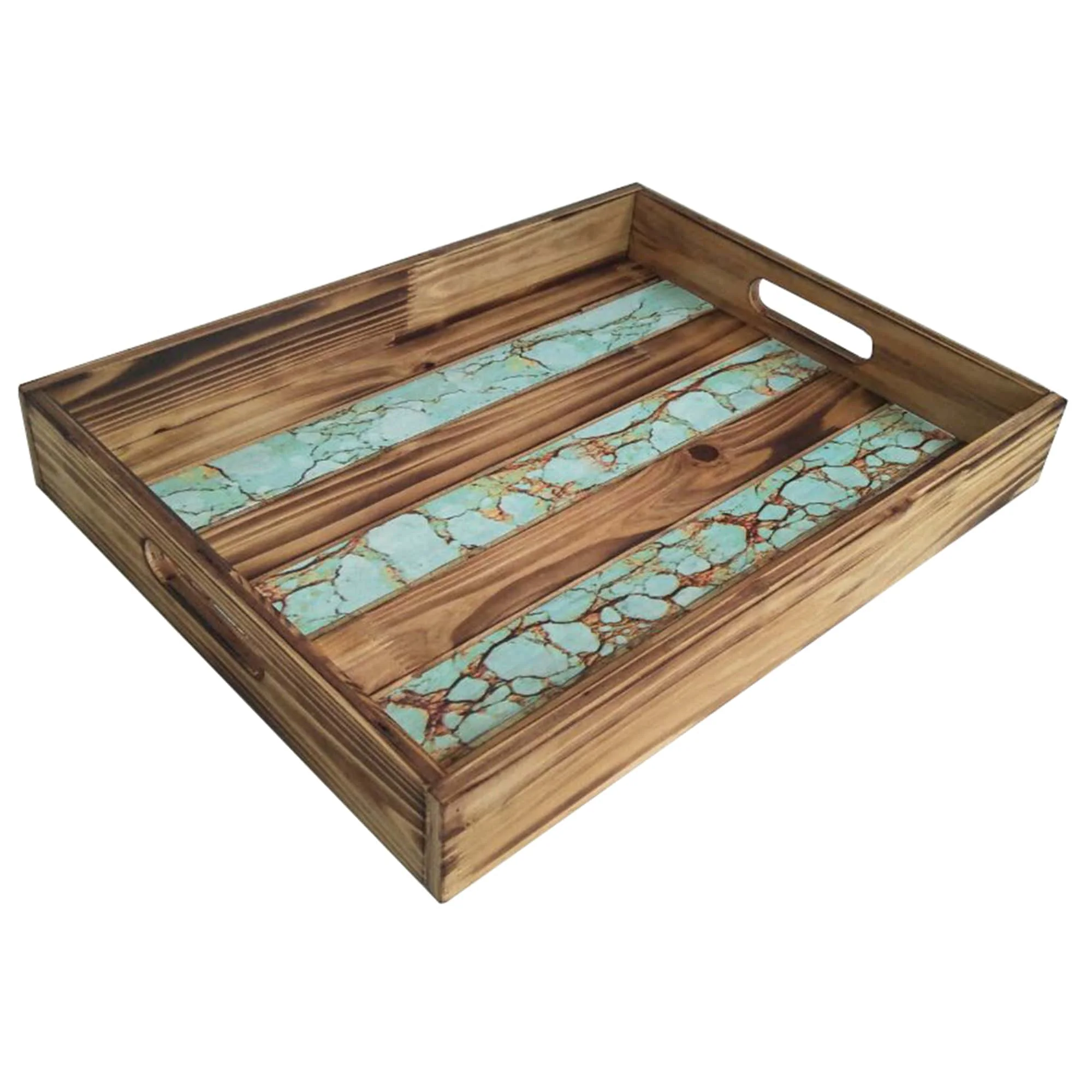 Easy-to-Use Wooden Turquoise Inlay Tray Organic