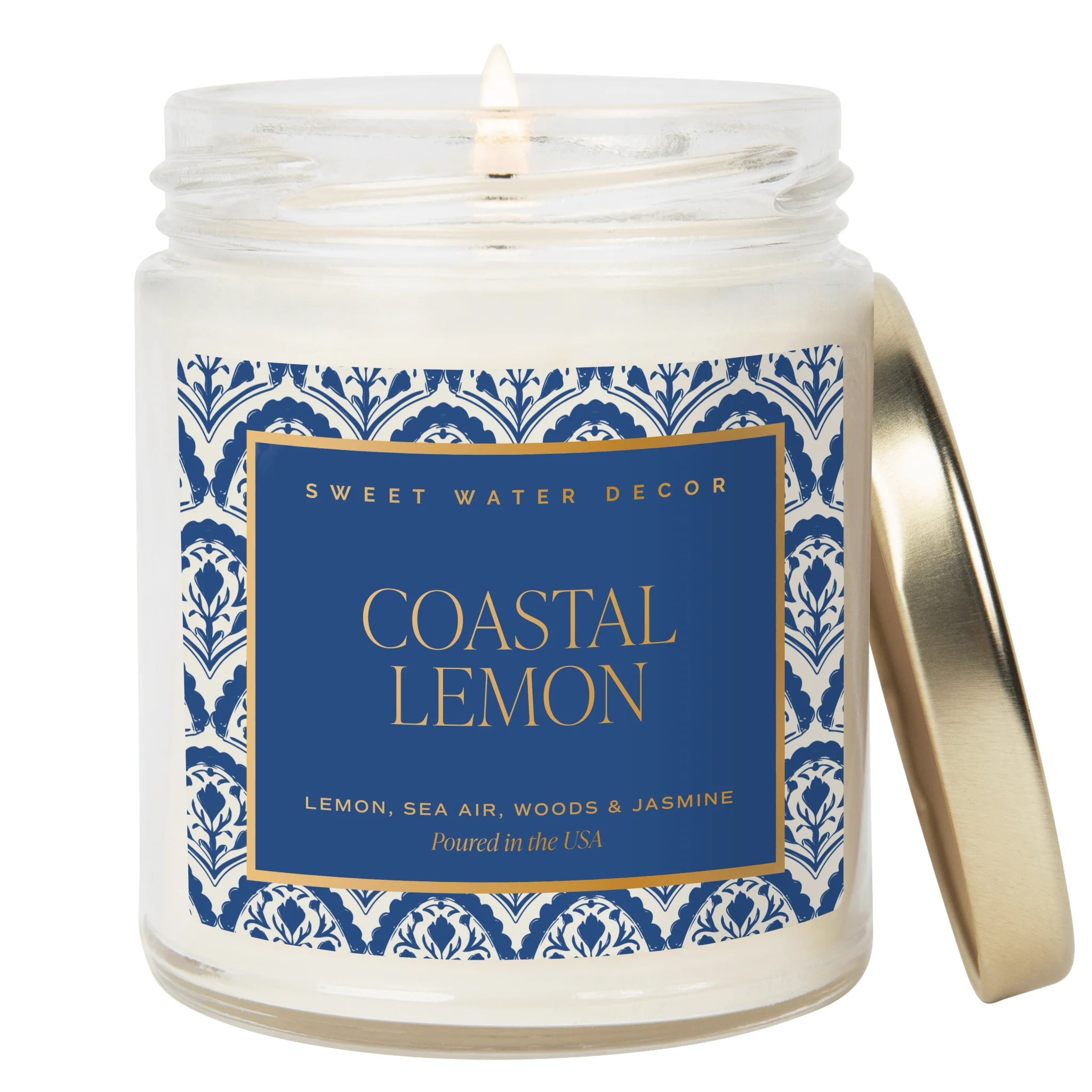 Genuine Coastal Lemon Soy Candle - Clear Patterned Jar - 9 oz Fast
