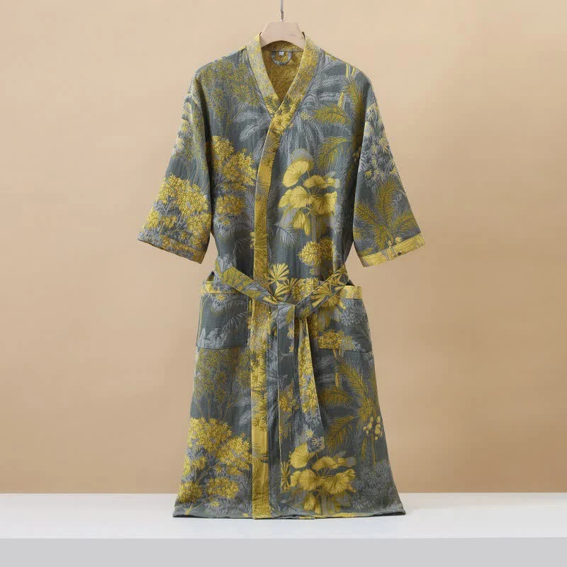 Expertly Made Ownkoti Artistic Forest Cotton Double Gauze Robe Responsible