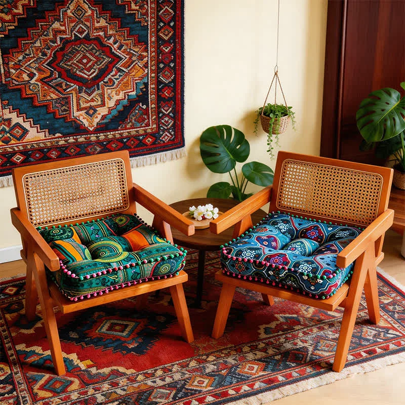 Organic Ownkoti Bohemian Cotton Linen Ethnic Chair Pad Lightweight