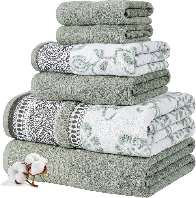 Elegant Modern Threads Floral Trail 6-Piece Cotton Towel Set – Reversible Yarn Elite