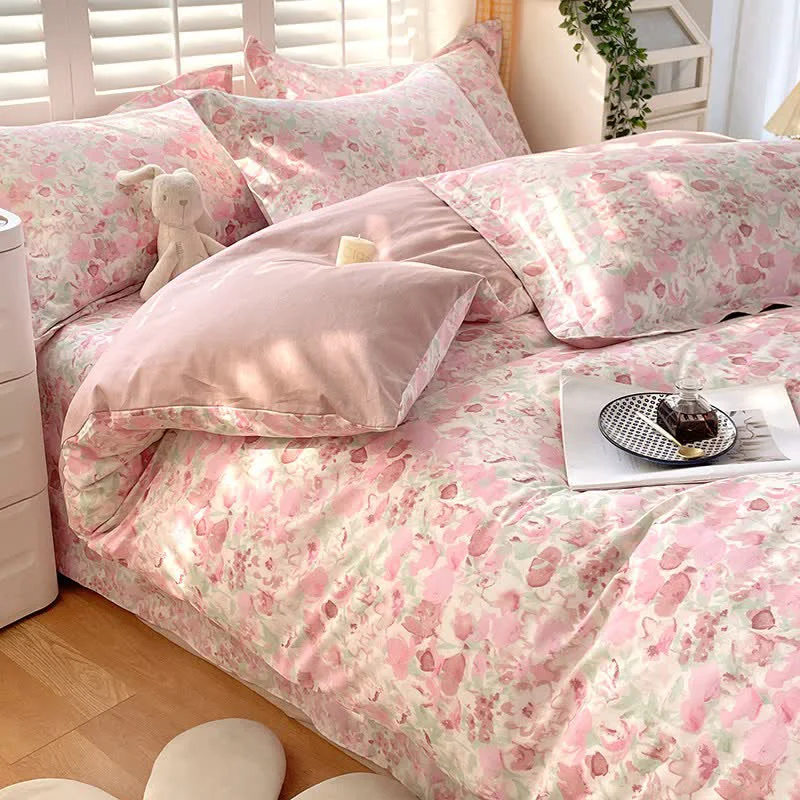 Artisan Ownkoti Pink Floral Pure Cotton Bedding Set 4PCS Quality