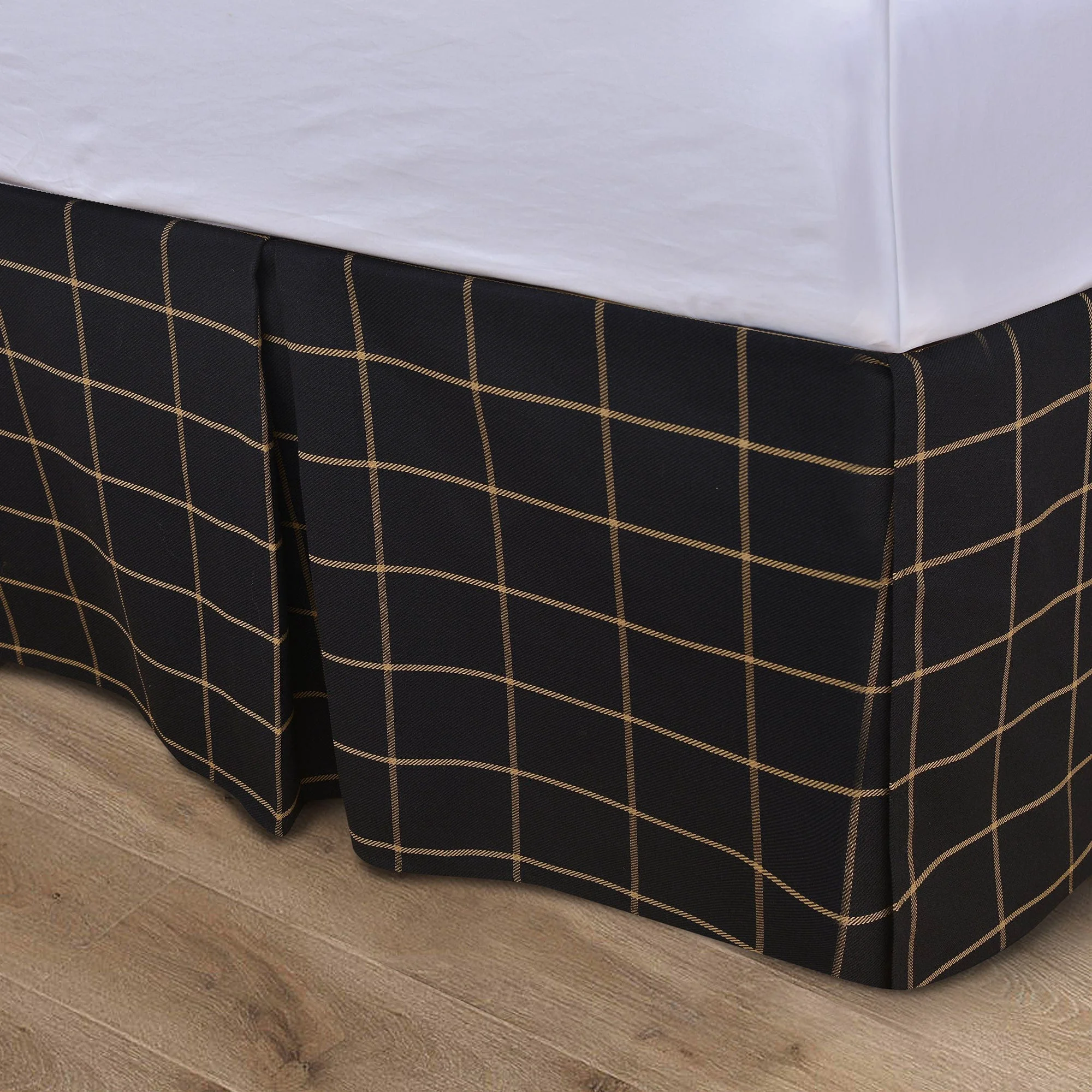 High-Quality Windowpane Plaid Tailored Bed Skirt Sophisticated