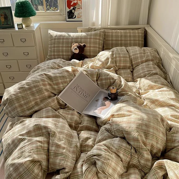 High-Performance mixinni Full Comforter Set Green Buffalo Plaid Bedding Set 3-Piece Vintage Geometric Pattern Lightweight amp Fluffy Comforter Soft Breathable Grid Bed Set for All-Season Green Pink White Contemporary