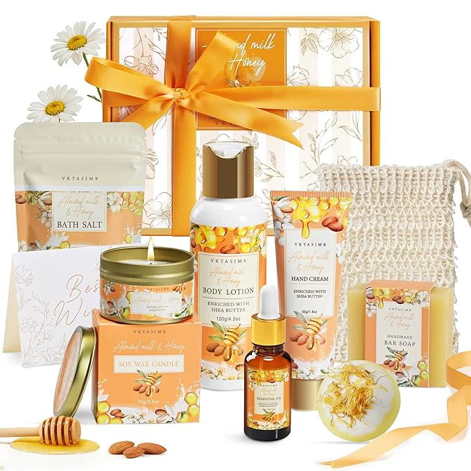 Trendy Birthday Gifts for Women Almond Milk Honey Relaxing Spa Gift Baskets for Casual