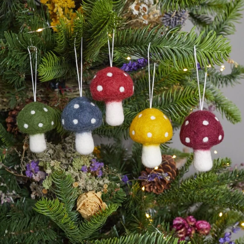Proven Mushroom Felt Ornaments Set of 5 Modern