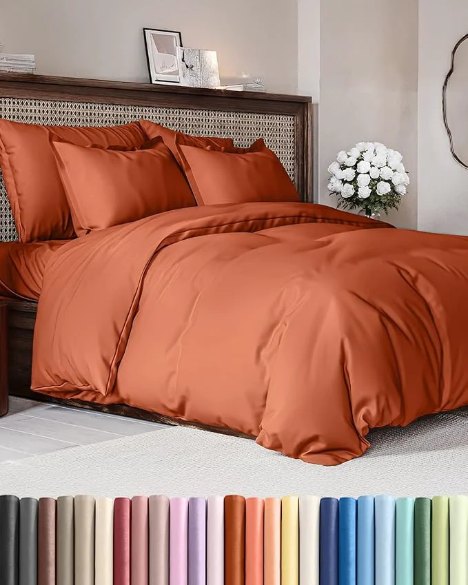 Unique Duvet Cover Queen Size Set - Extra Soft Queen Duvet Cover 90 quot x 90 quot with 2 Pillow Shams - Hotel Luxury Easy Care amp Fade w Zipper Closures amp Ties - All Season Comfy amp Breathable Terracotta Fast