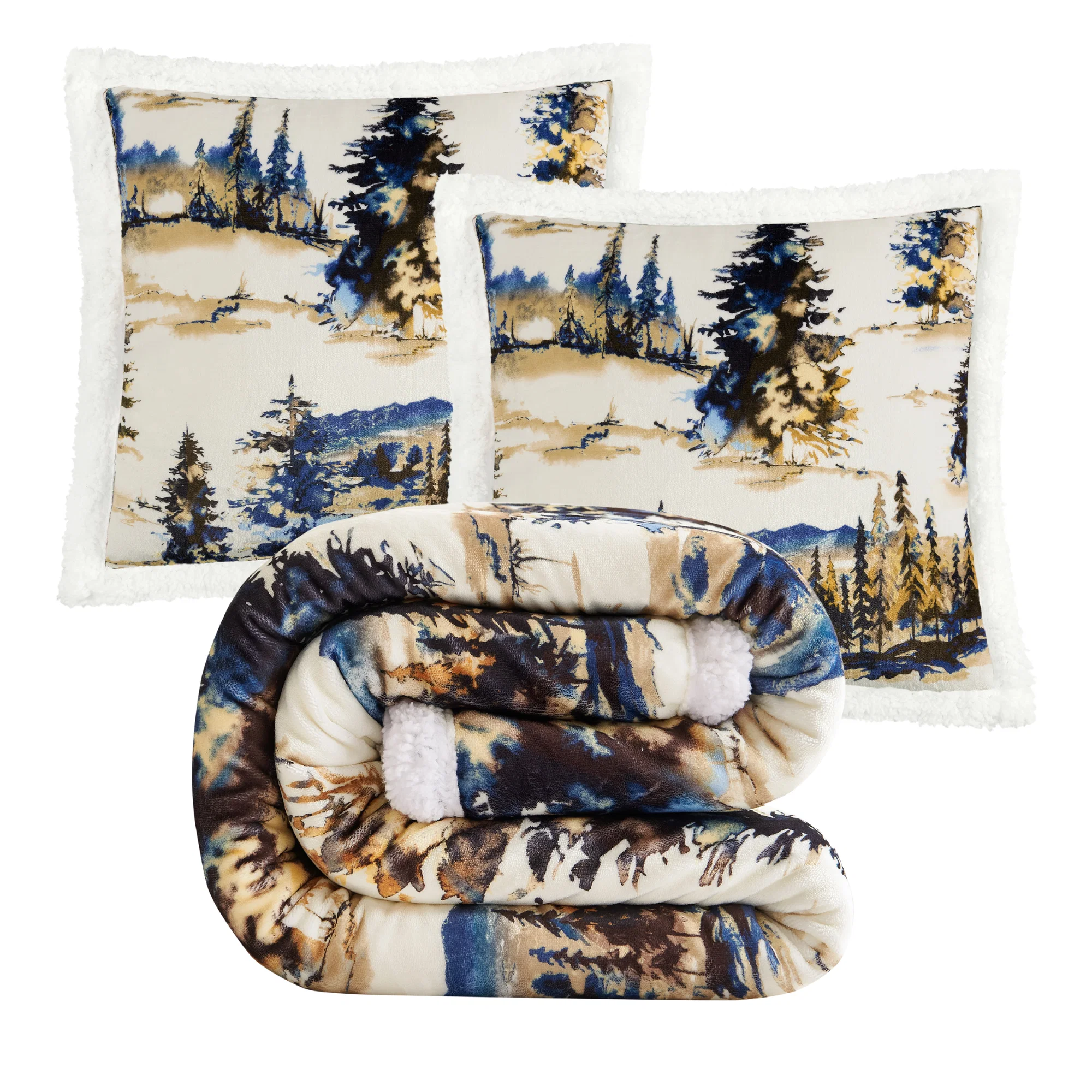 Comfortable Acadia Campfire Sherpa Throw Set 3 Pc Verified