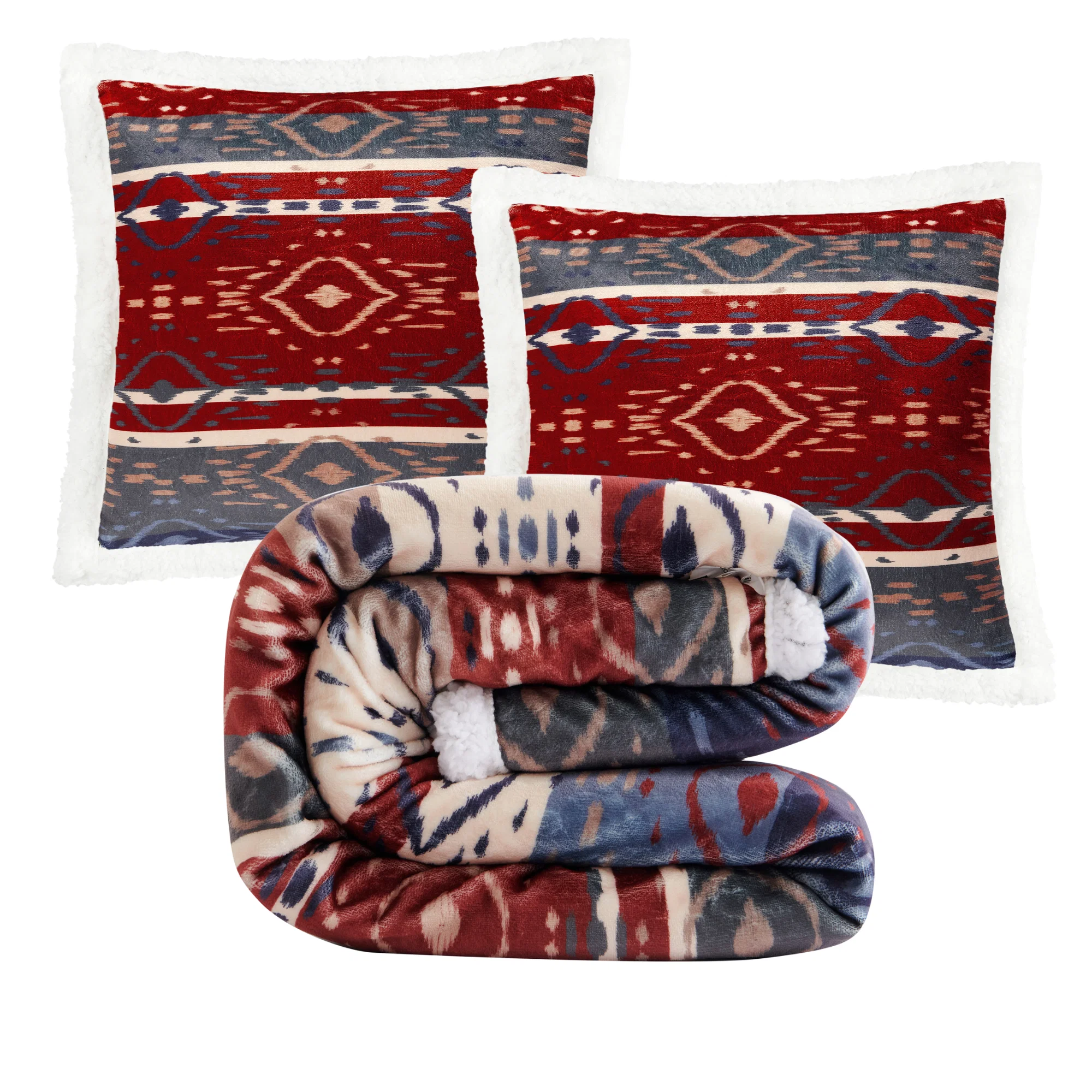 Practical Home on the Range Aztec Campfire Sherpa Throw Set 3 Pc Quality