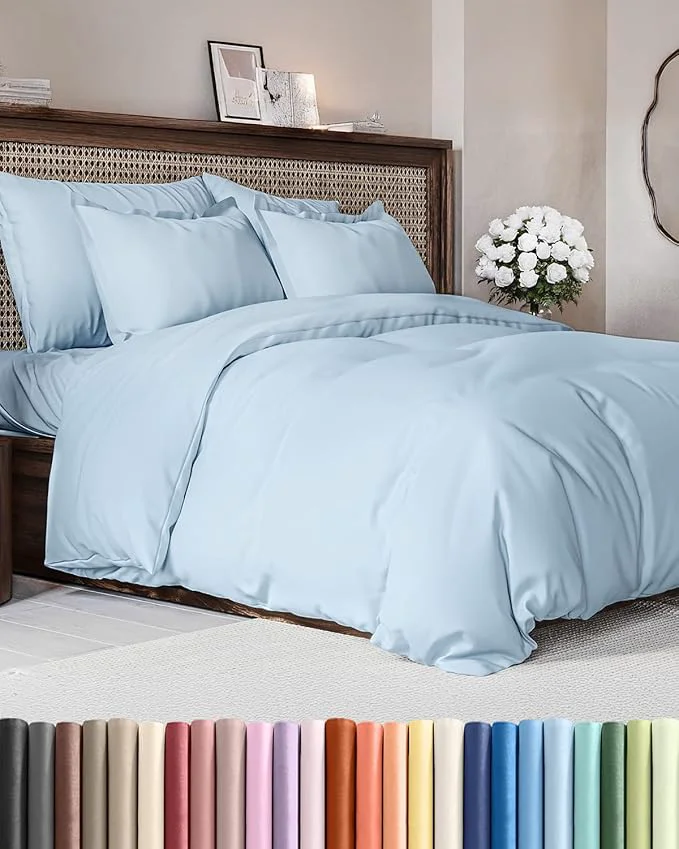 Duvet Cover Cal King Size Set - Extra Soft Cal King Duvet Cover 104 quot x 98 quot with 2 Pillow Shams - Hotel Luxury Easy Care amp Fade w Zipper Closures amp Ties - Comfy Cozy amp Breathable Light Blue Sustainable
