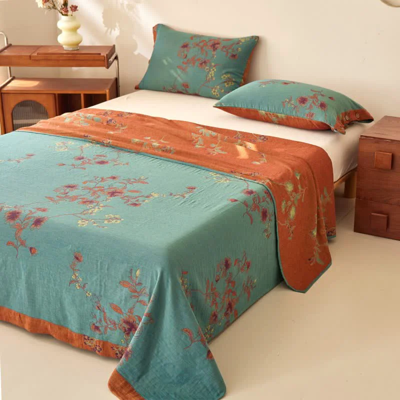 Contemporary Ownkoti Retro Floral Cotton Double Gauze Bedspread Trusted