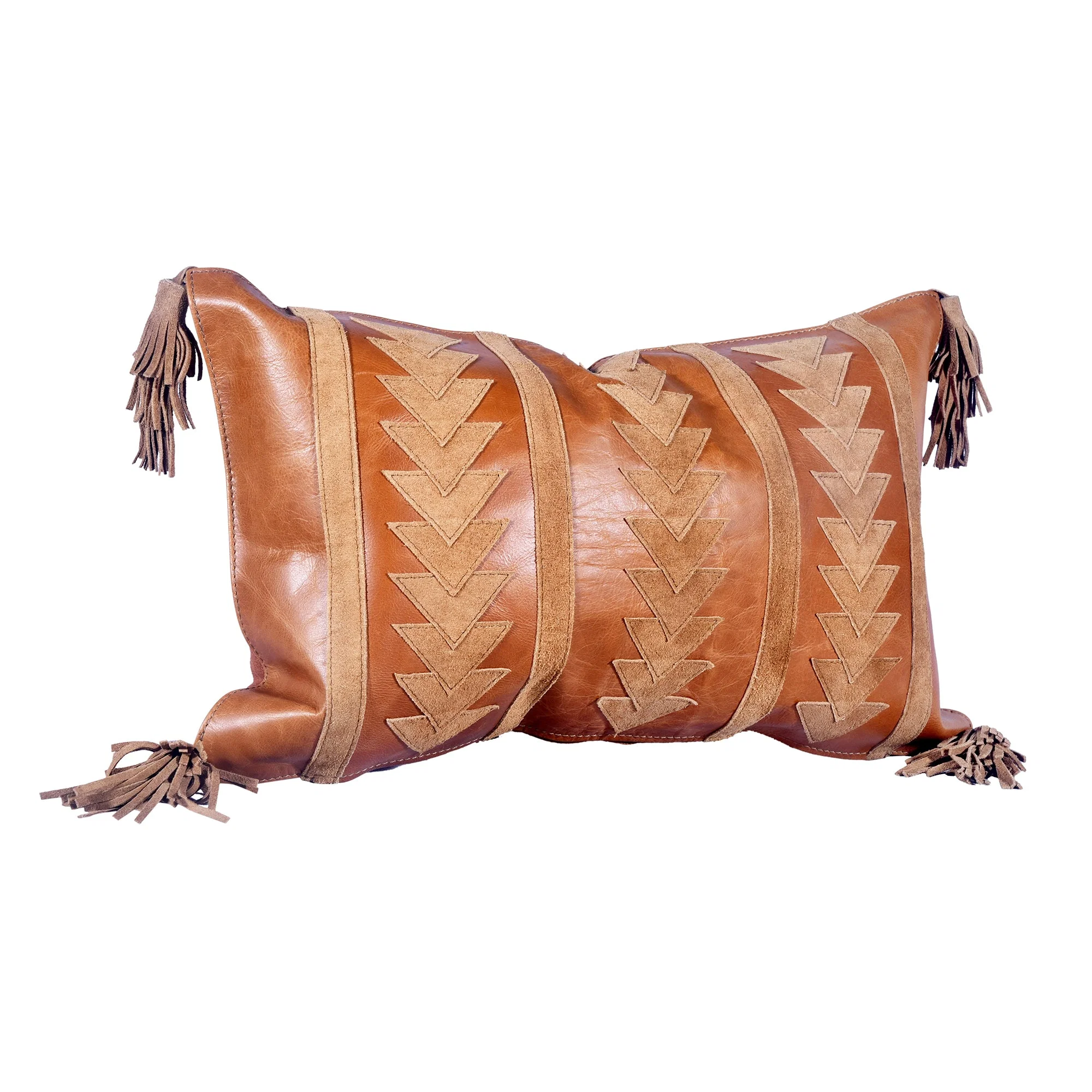 Premium Leather amp Suede Arrow Tasseled Lumbar Pillow Safe