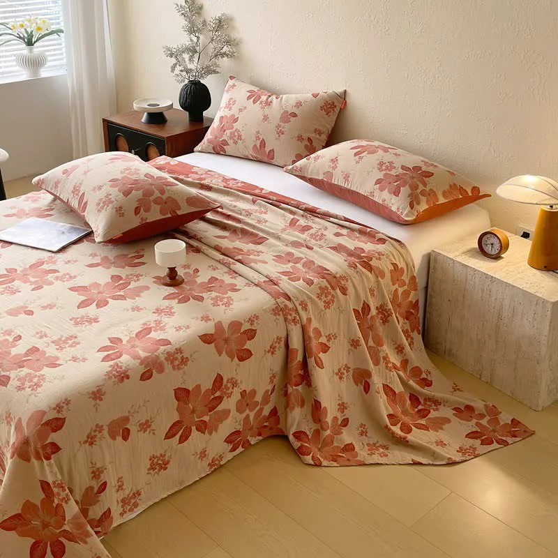Exceptional Ownkoti Floral Leaf Cotton Double Gauze Bedspread High-End