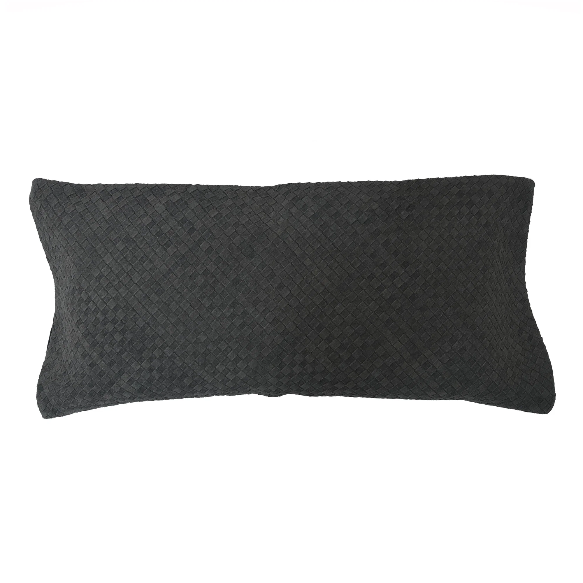 Contemporary Woven Suede Lumbar Pillow Genuine