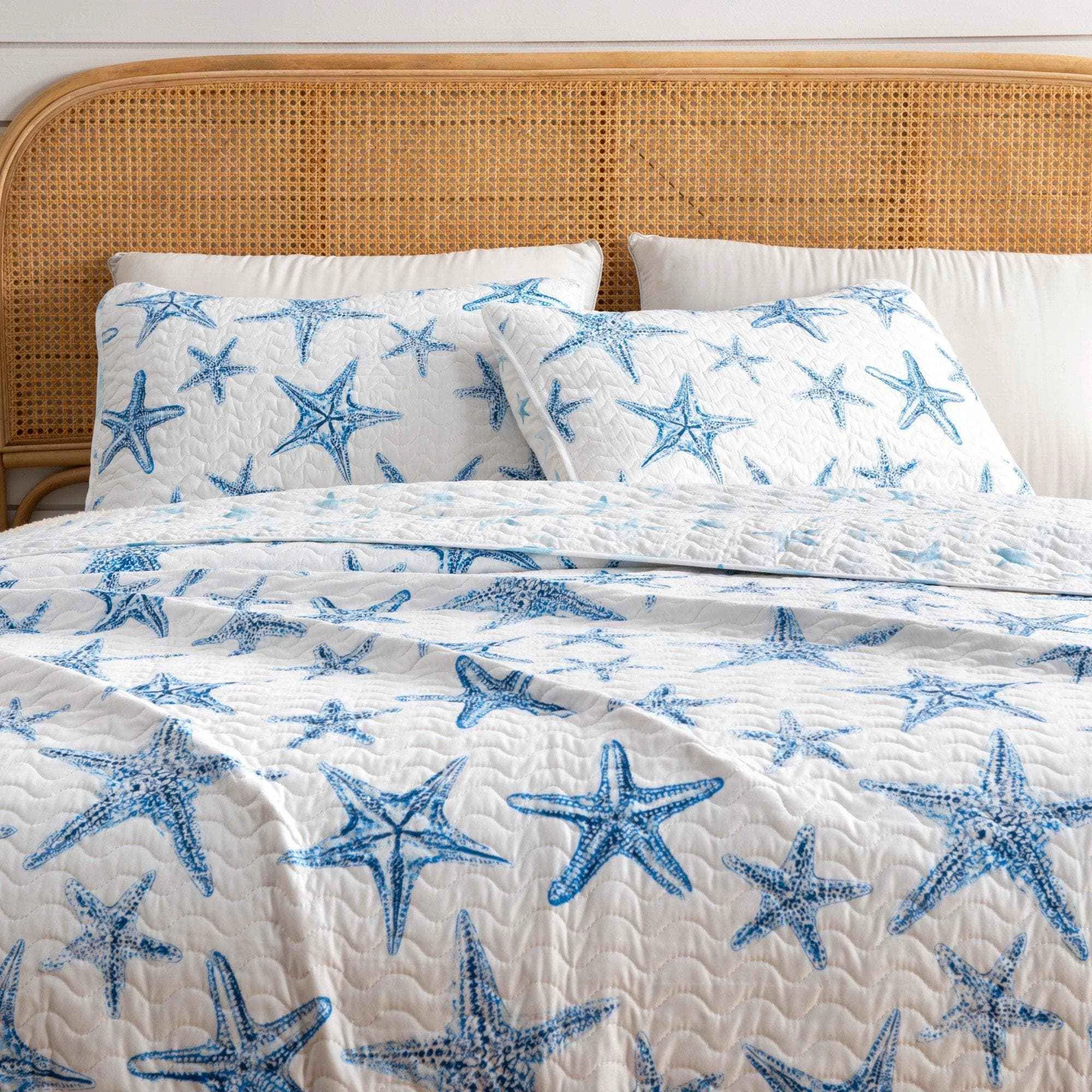 Genuine Blue Seashell Coastal Quilt Set - Trinidad Collection Sustainable