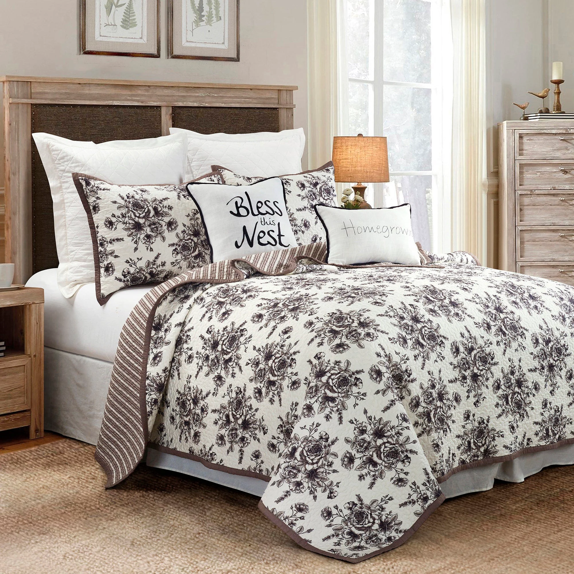 Breathable Lyla Reversible Floral Print Quilt Set 2 Pc High-End