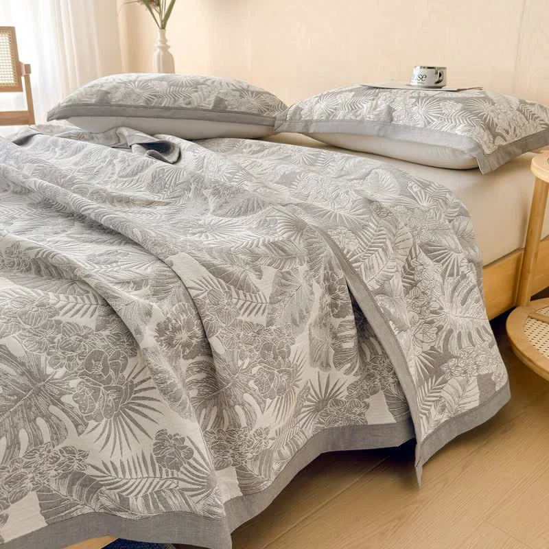 High-Quality Ownkoti Cotton Jungle Leaf Muslin Quilt Blanket Smooth