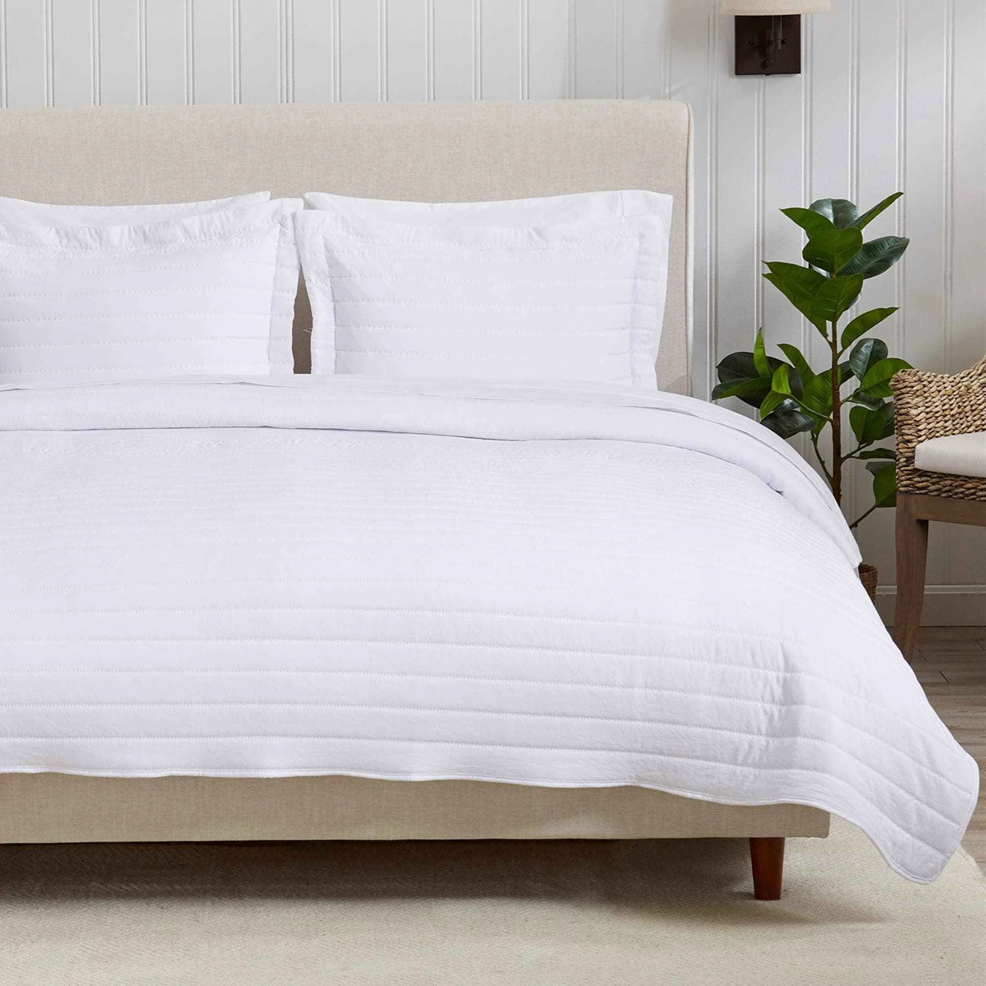 Healthy 3-Piece Solid Striped Quilt - Virginia Collection Effective