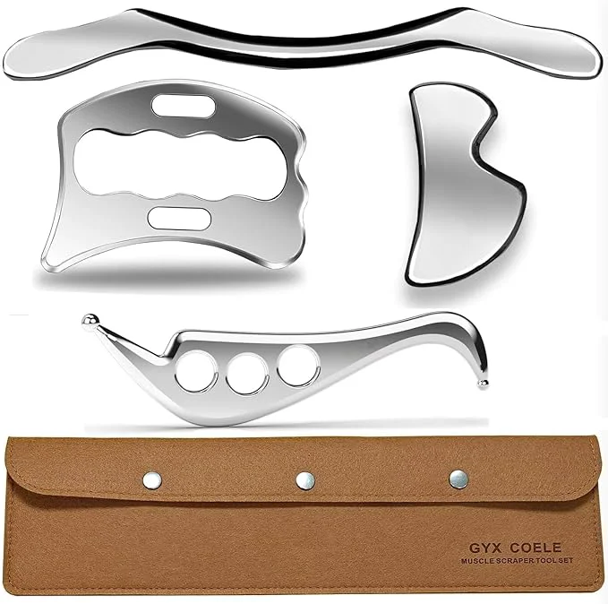 Casual 4 in 1 Stainless Steel Muscle Scraper Tool Set Gua Sha Massage Scraper Contemporary