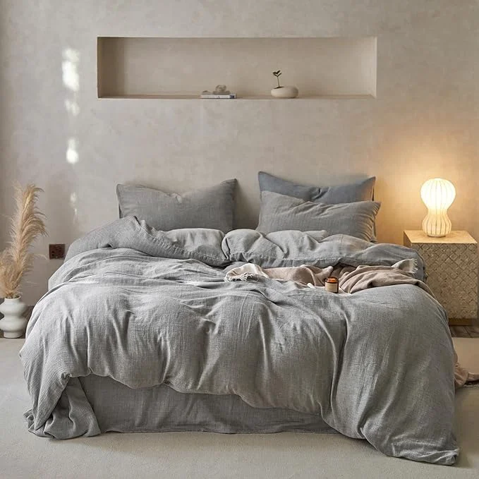 Consistent EAVD Dark Grey Duvet Cover Full Soft Breathable Muslin Cotton Gauze Bedding Set with 2 Pillowcases Modern Simple Solid Dark Grey Bedding Set with Zipper Closure Expertly Made