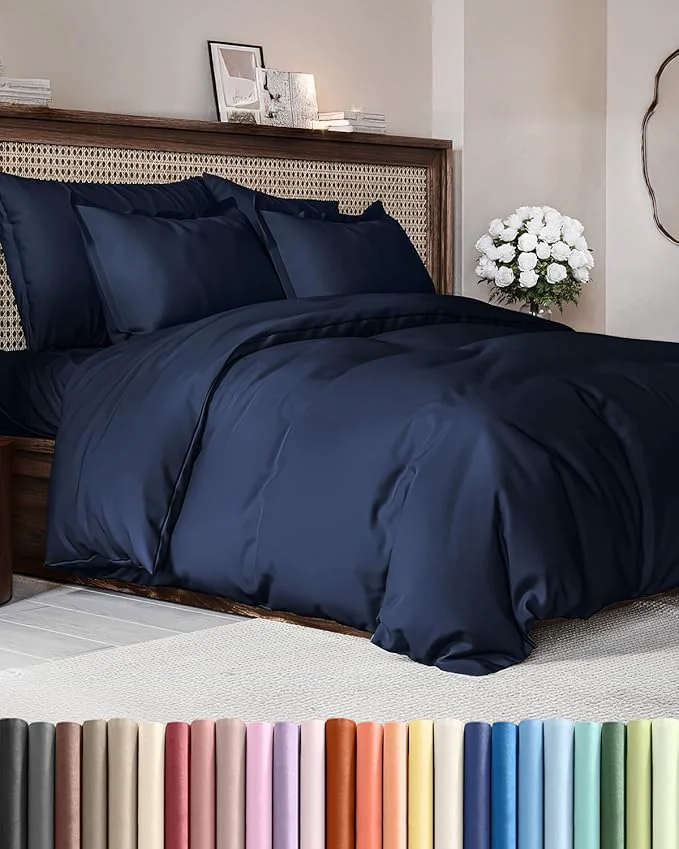 Healthy Duvet Cover Full Size Set - Extra Soft Full Duvet Cover 80 quot x 90 quot with 2 Pillow Shams - Hotel Luxury Easy Care amp Fade w Zipper Closures amp Ties - All Season Comfy Cozy amp Breathable Navy Blue
