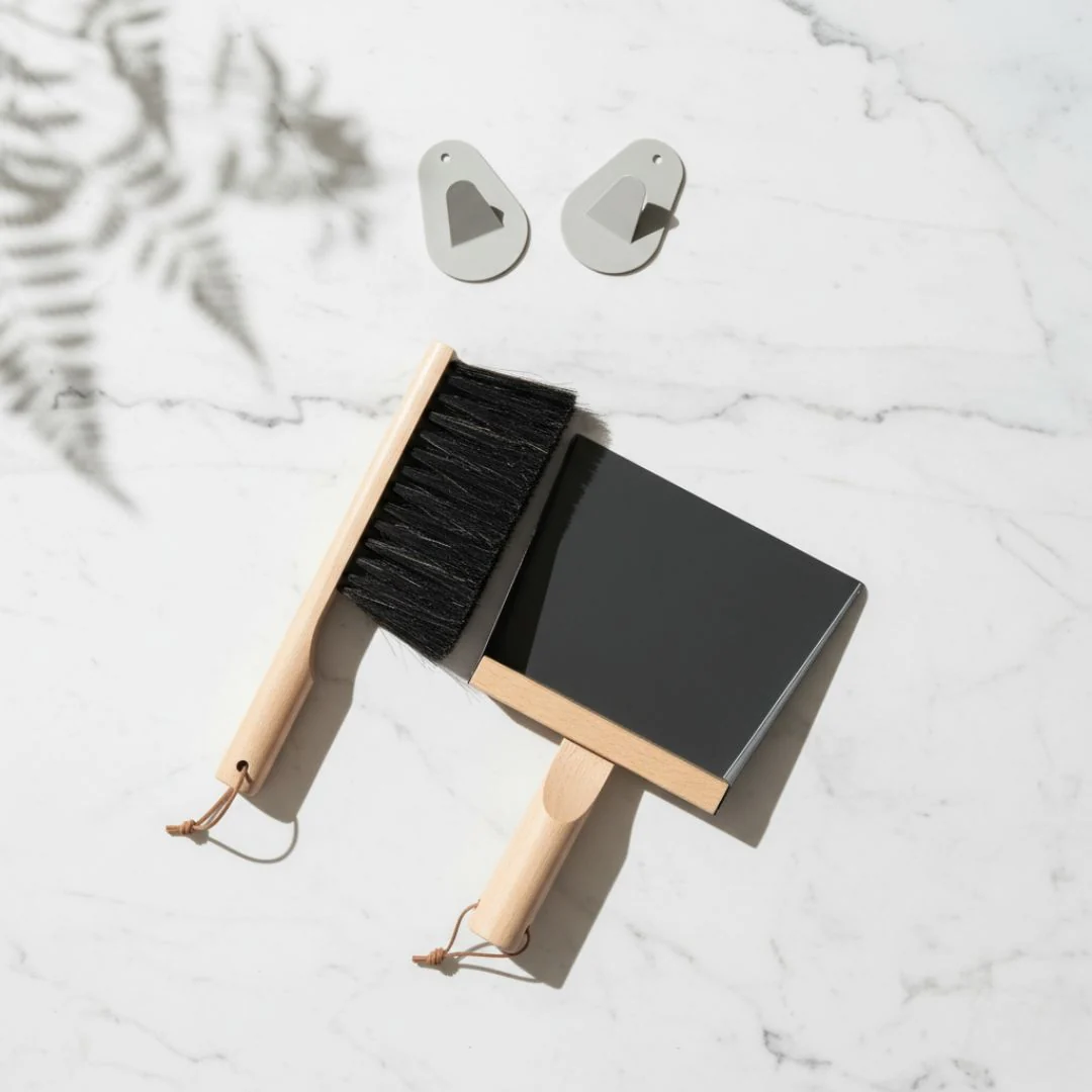 Unique Andree Jardin NATURAL BLACK quot Mr amp Mrs Clynk quot Hand Brush Dustpan and Wall Hooks Prestigious