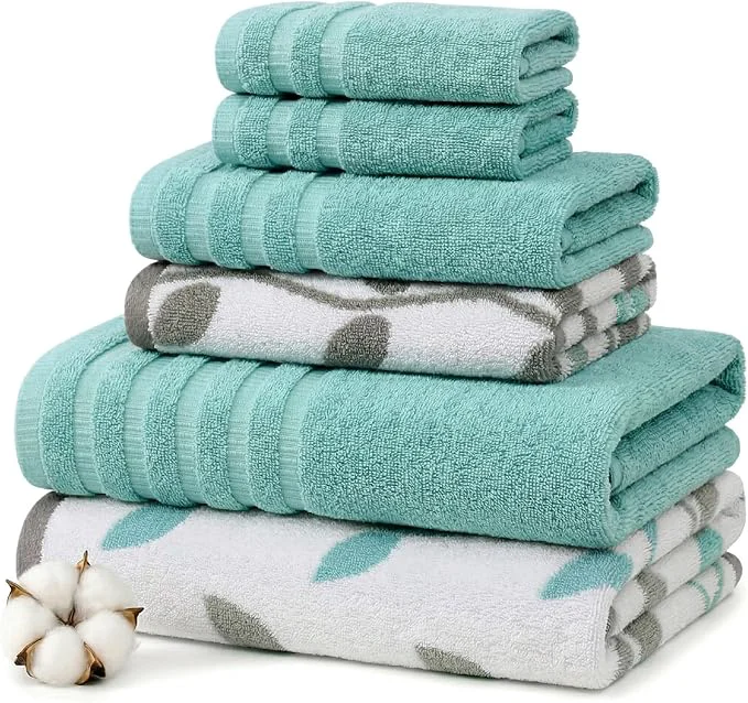 Unique Modern Threads Natural Vine 6-Piece Cotton Towel Set – Yarn Dyed Jacquard Versatile