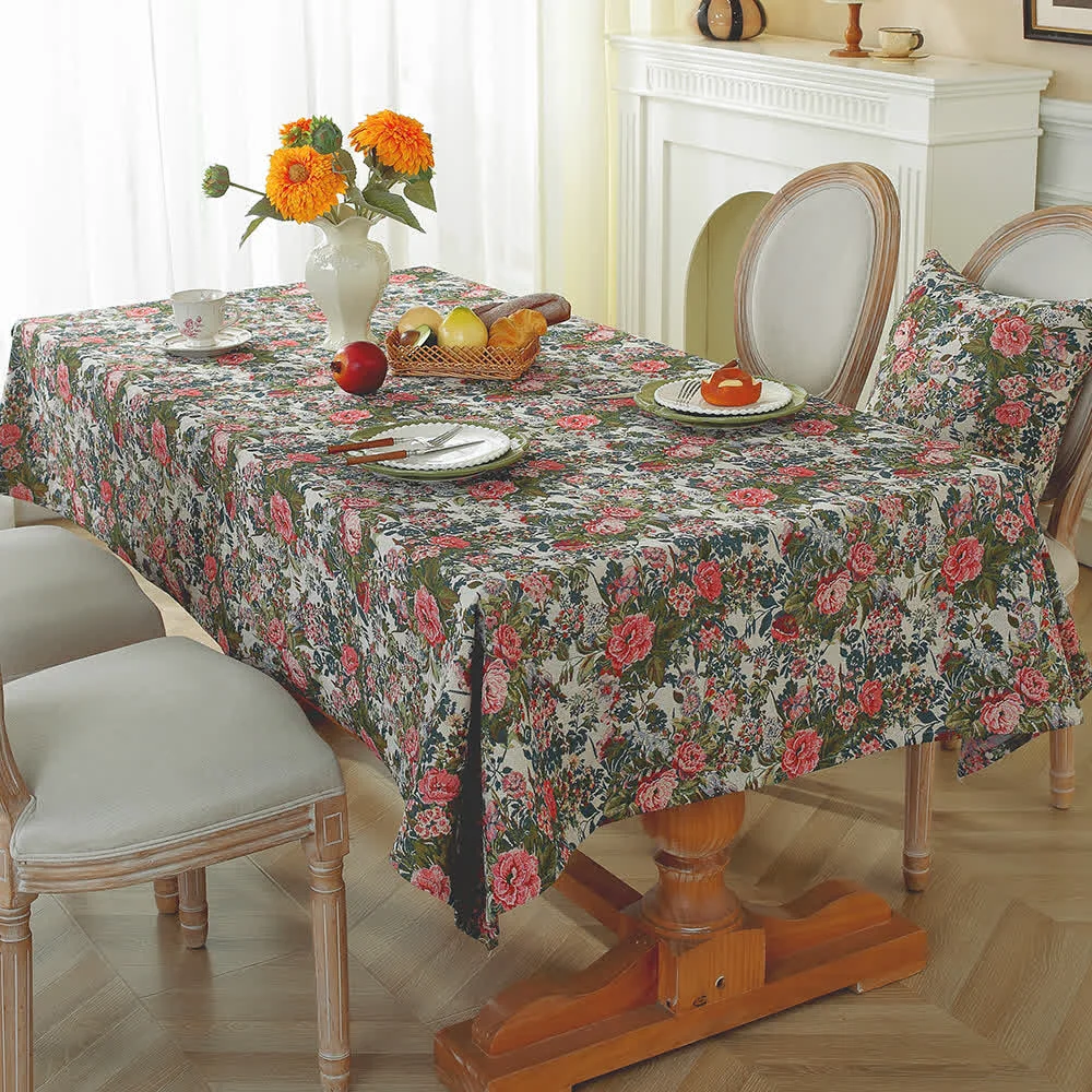 Authentic Ownkoti Shabby Chic Rose Jacquard Floral Tablecloth Recyclable