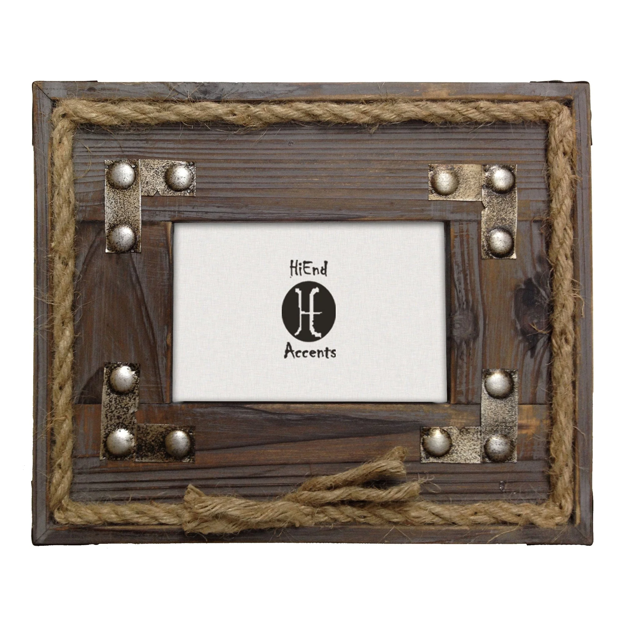 Excellent Wooden Metal Stripes amp Rope Picture Frame High-Grade
