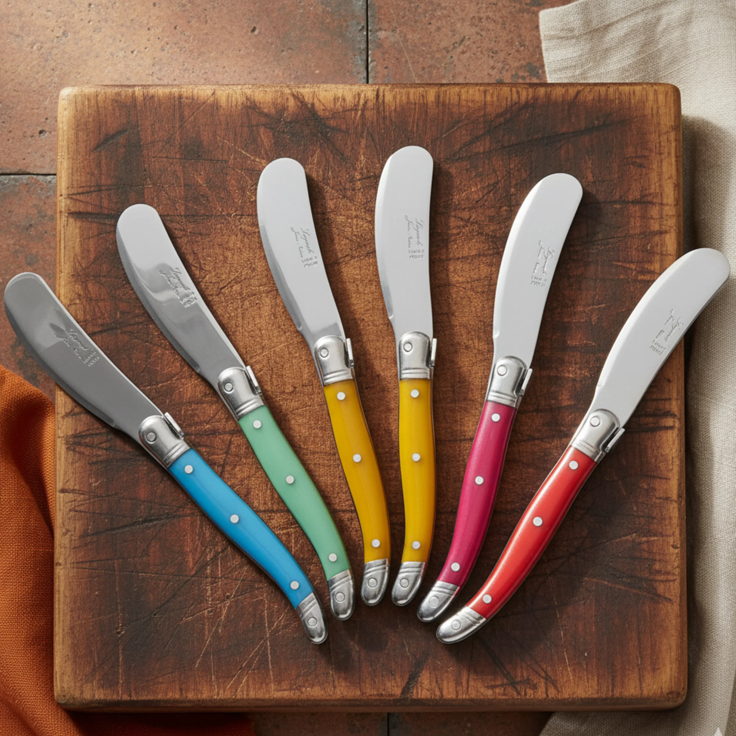 Quality Set of 6 Laguiole Rainbow Mini Cheese Spreaders Premium Material