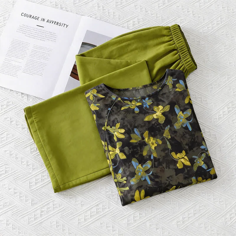 Eco-Friendly Ownkoti Retro Floral Eastern-Inspired Pajama Set Premium Material