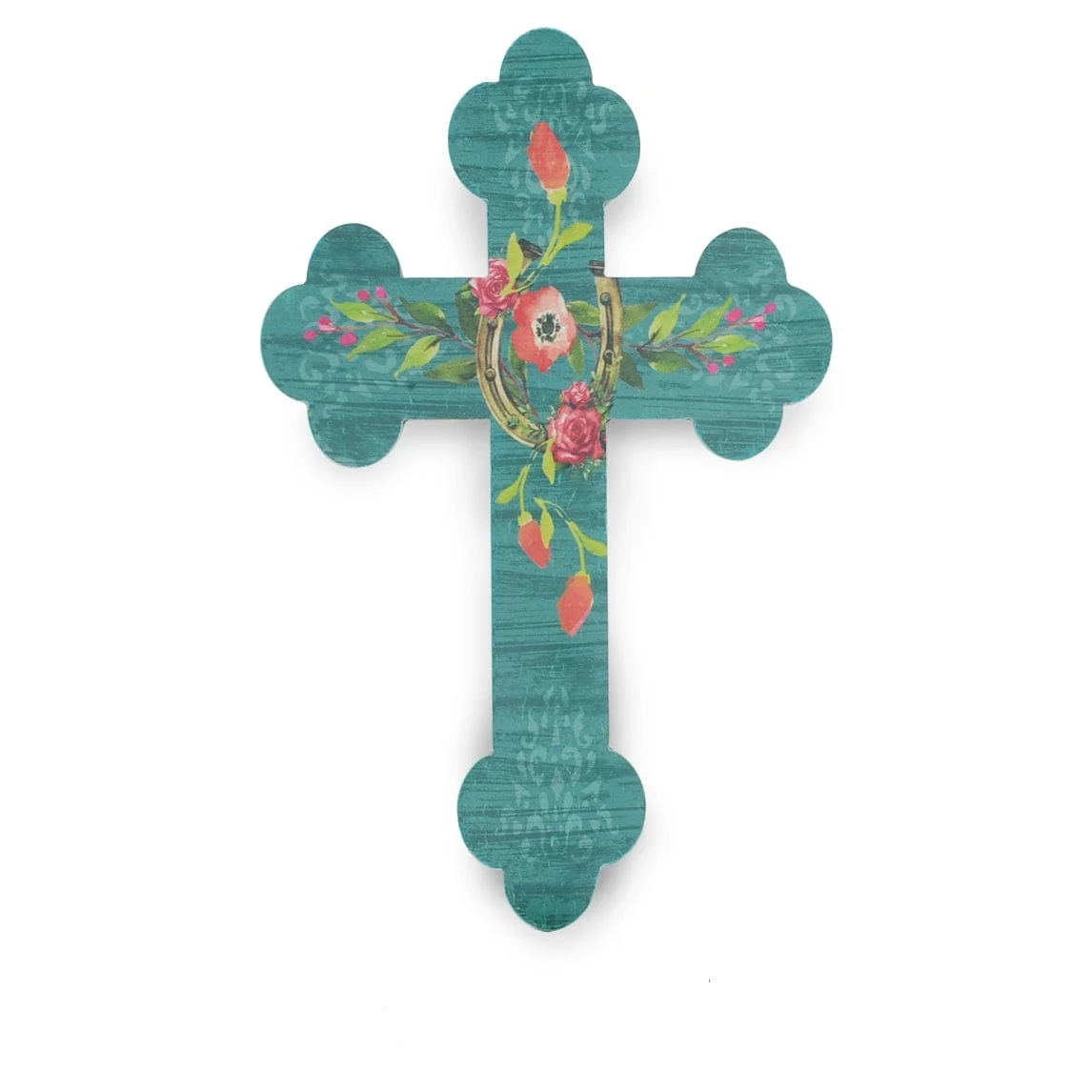 Breathable Turquoise Floral Horseshoe Cross Wall Décor Trusted