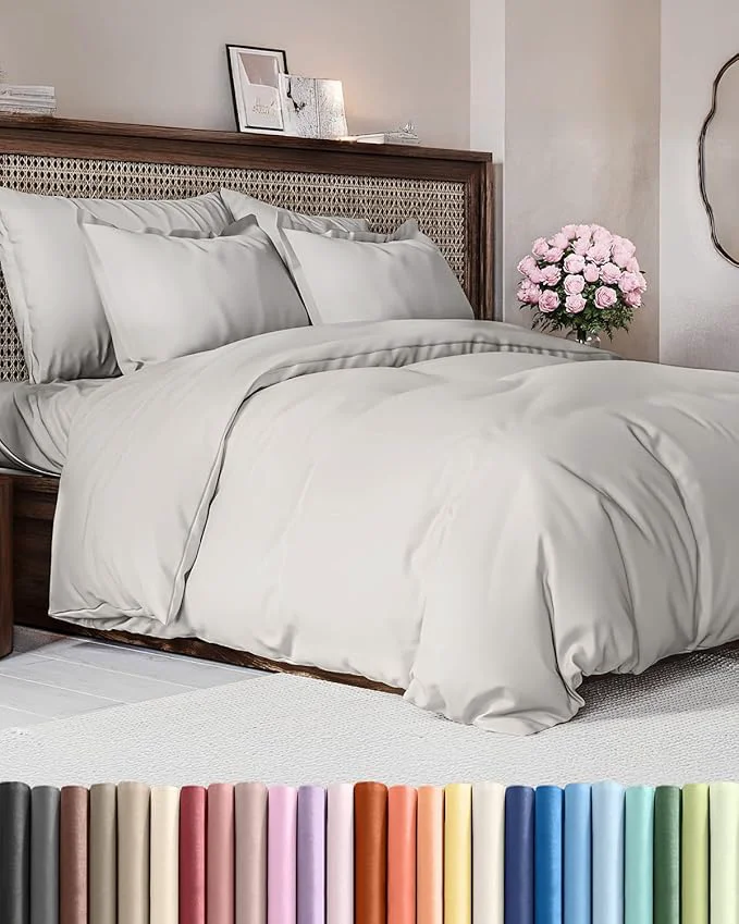 Efficient Duvet Cover Super Queen Size Set - Extra Soft Super Queen Duvet Cover with 2 Pillow Shams - Hotel Luxury Easy Care amp Fade with Zipper Closures amp Ties - Comfy Cozy amp Breathable French Grey Solid