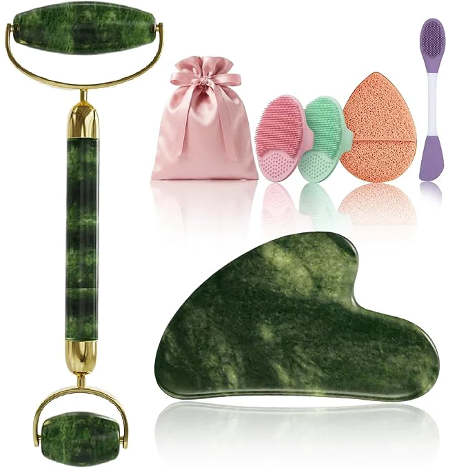 Fine Crafted Rena Chris Gua Sha and Face Roller Set - 7 in 1 Face Skin Care Tools Authentic