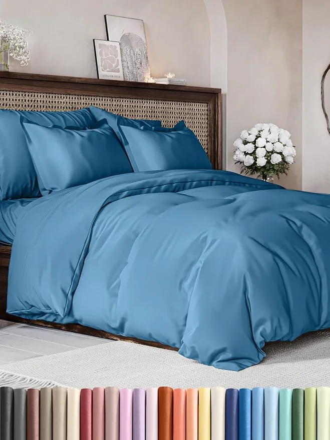 High-Quality Duvet Cover King Size Set - Extra Soft King Duvet Cover 104 quot x 90 quot with 2 Pillow Shams - Hotel Luxury Easy Care amp Fade w Zipper Closures amp Ties - All Season Comfy and Breathable Denim Blue Relaxed