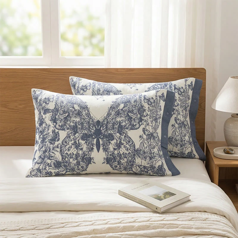Professional Ownkoti Butterfly Floral Button Cotton Pillowcases 2PCS Luxury