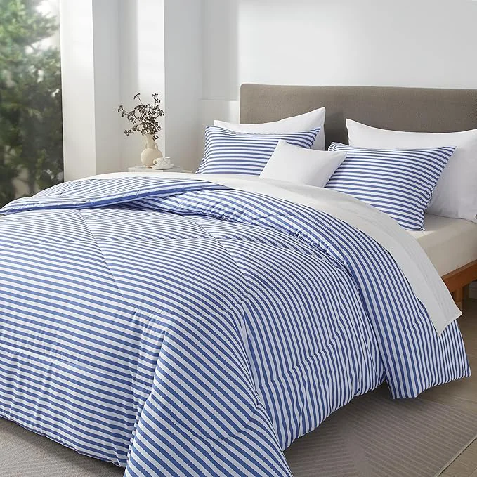 Top-Quality mixinni Striped Comforter Set King Size -Blue Stripes Pattern Bed Set for All Season 3 Pieces Lightweight Bedding Comforter Sets for All Seasons 1 Soft Fluffy Comforter 2 Pillowcases Advanced
