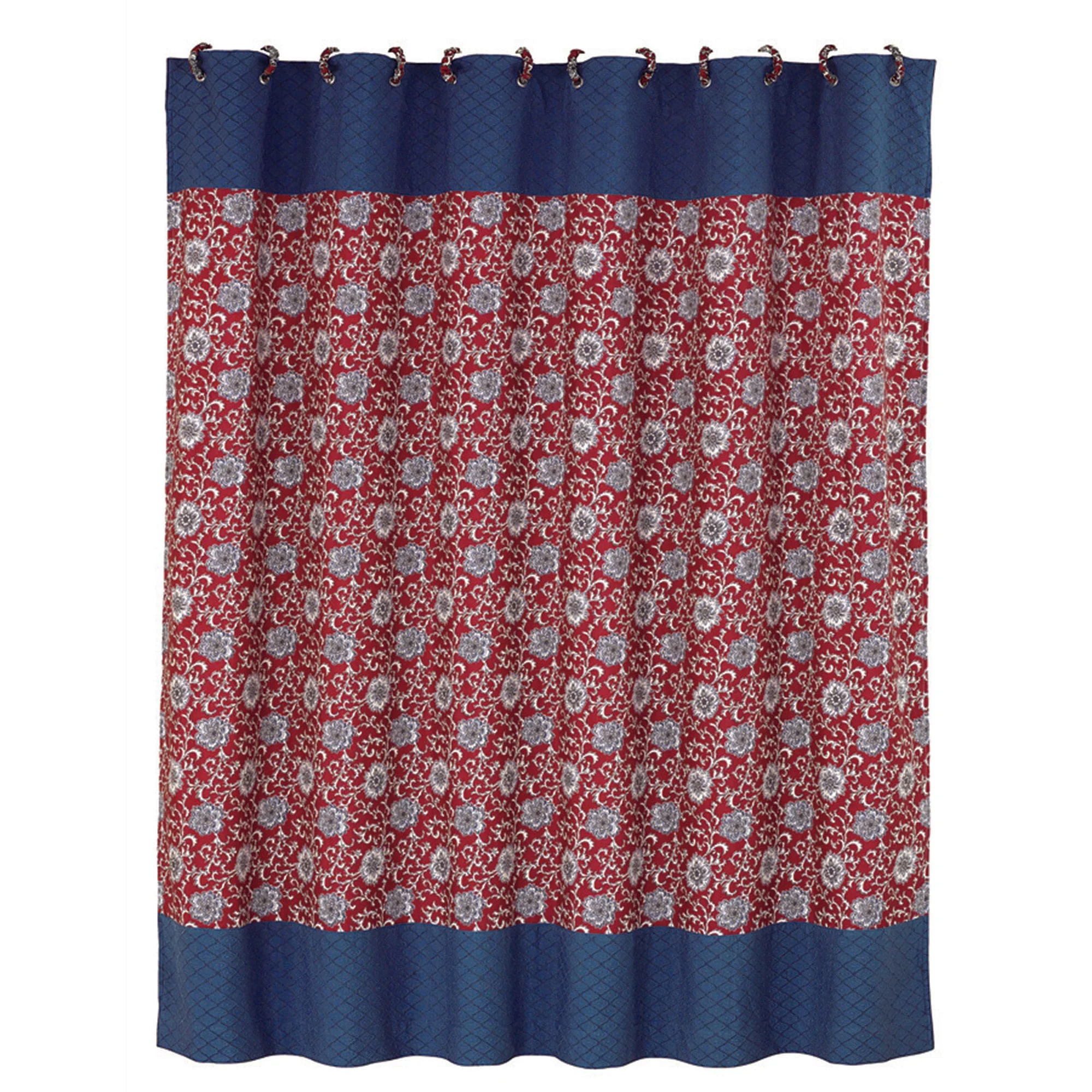 Safe Floral Blue Detailed Shower Curtain Solid