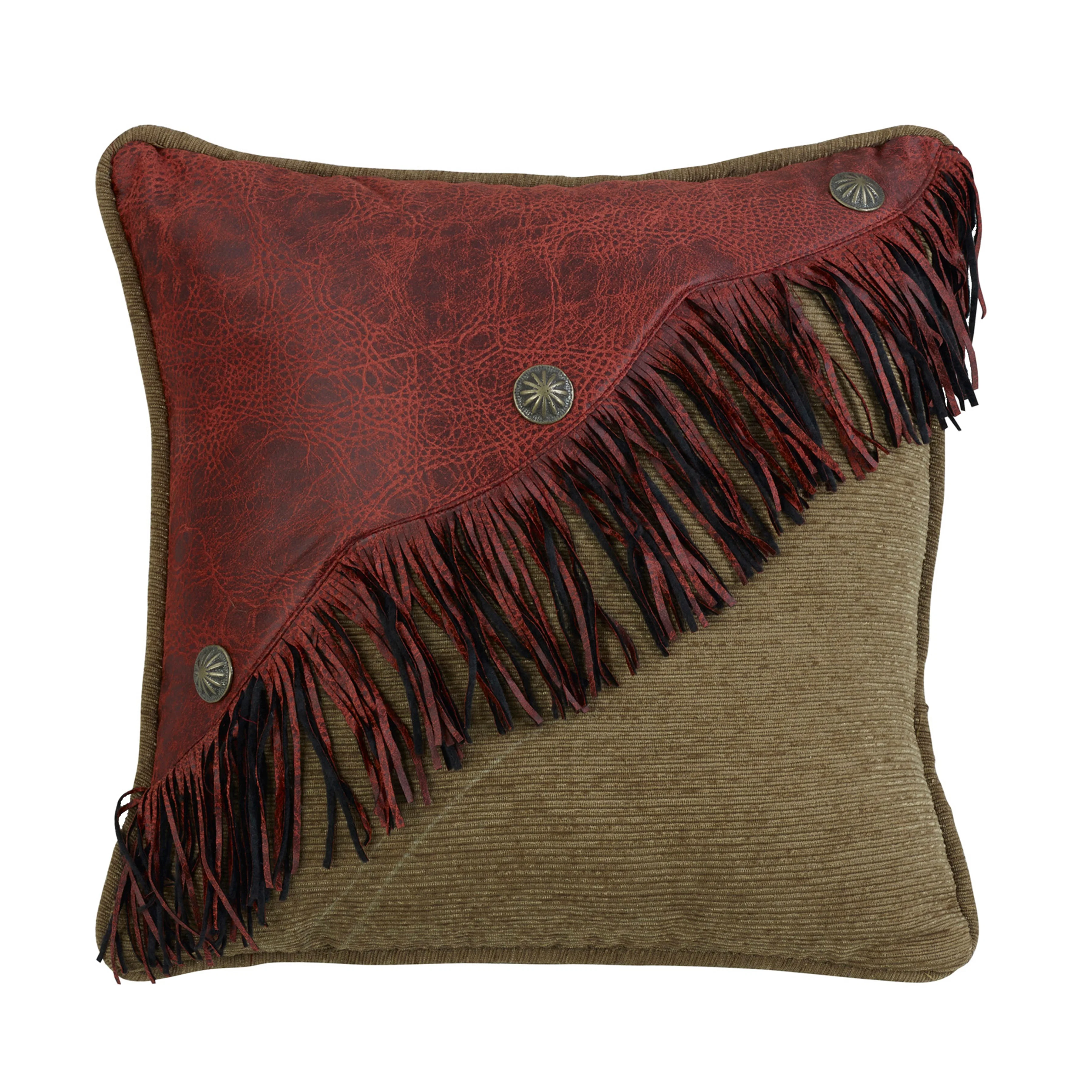 Durable San Angelo Red Diagonal Faux Leather Design with Fringe amp Concho Pillow Professional