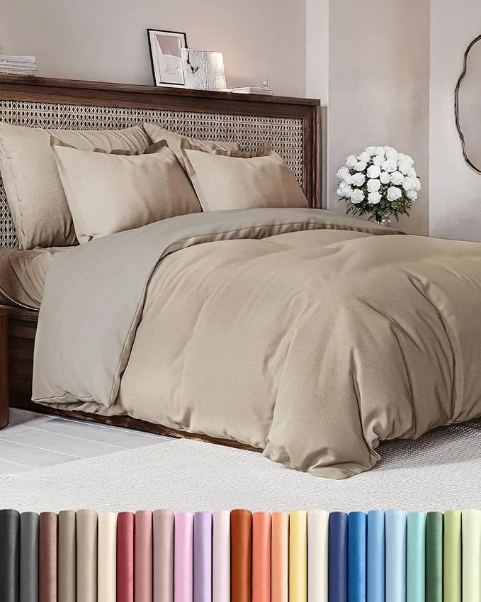 Duvet Cover King Size Set - Extra Soft King Duvet Cover 104 quot x 90 quot with 2 Pillow Shams - Hotel Luxury Easy Care amp Fade with Zipper Closures amp Ties - Comfy Cozy amp Breathable Heathered Beige Optimized