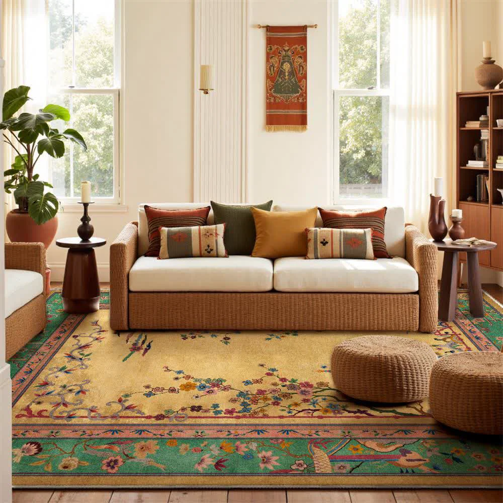 Crafted Ownkoti Vintage Oriental Floral amp Pavilion Area Rug Organic