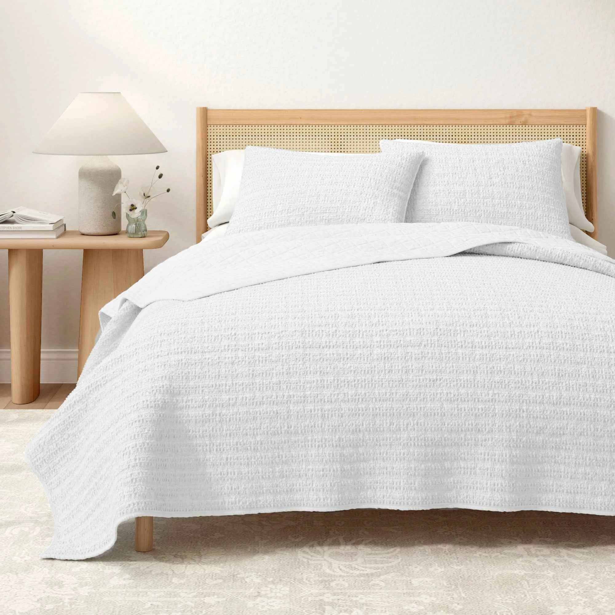 Smooth Cotton Honeycomb Waffle Garment Washed Quilt Set - Genevieve Collection Superior