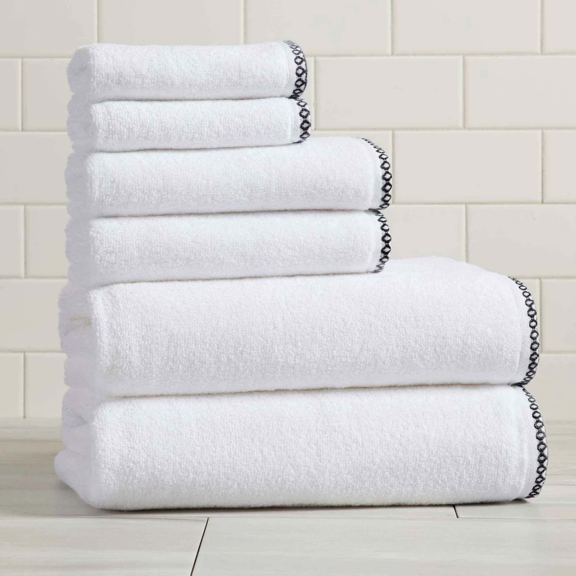 Sustainable Cotton Border-Stitched 6-Piece Towel Set - Valery Collection Outstanding