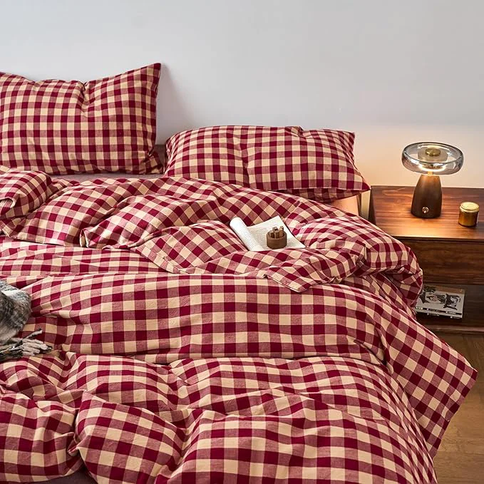 Carefully Designed EAVD Vintage Style Red Gingham Duvet Cover Queen Soft Washed Cotton 3-Piece Reversible Plaid Checkered Bedding Set with 2 Pillowcases Farmhouse Buffalo Plaid Duvet Cover with Zipper Closure First-Class