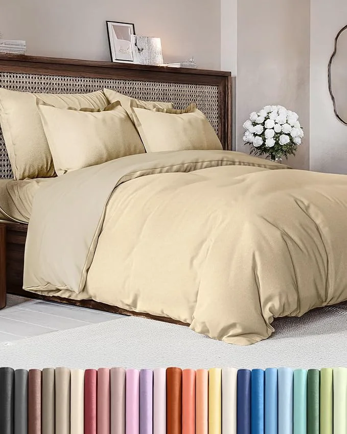 Quality Duvet Cover King Size Set - Extra Soft King Duvet Cover 104 quot x 90 quot with 2 Pillow Shams - Hotel Luxury Easy Care amp Fade with Zipper Closures amp Ties - Comfy Cozy and Breathable Heathered Tan Clean
